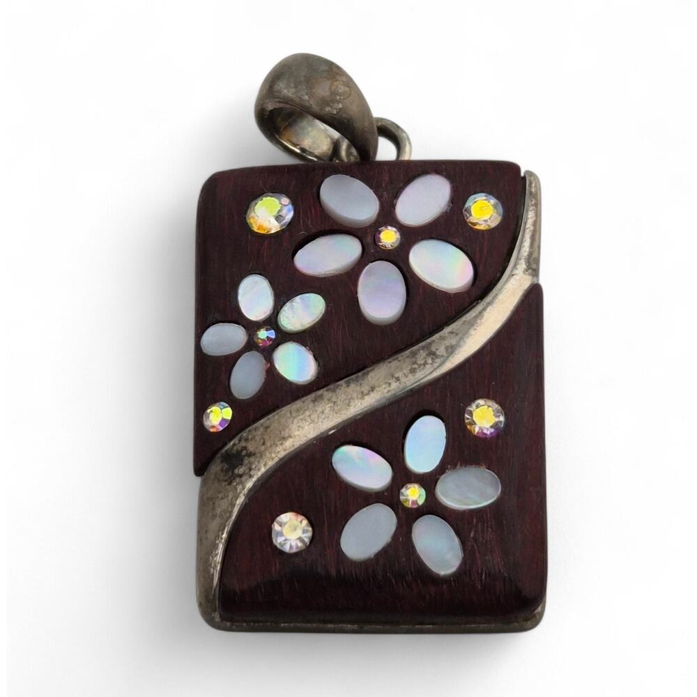 Lia Sophia Mother of Pearl AB Rhinestone Pendant Silver Tone